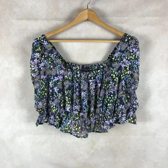 MATERIAL GIRL Floral Chiffon Convertible Ruffled Crop Top NWT M - Picture 5 of 14